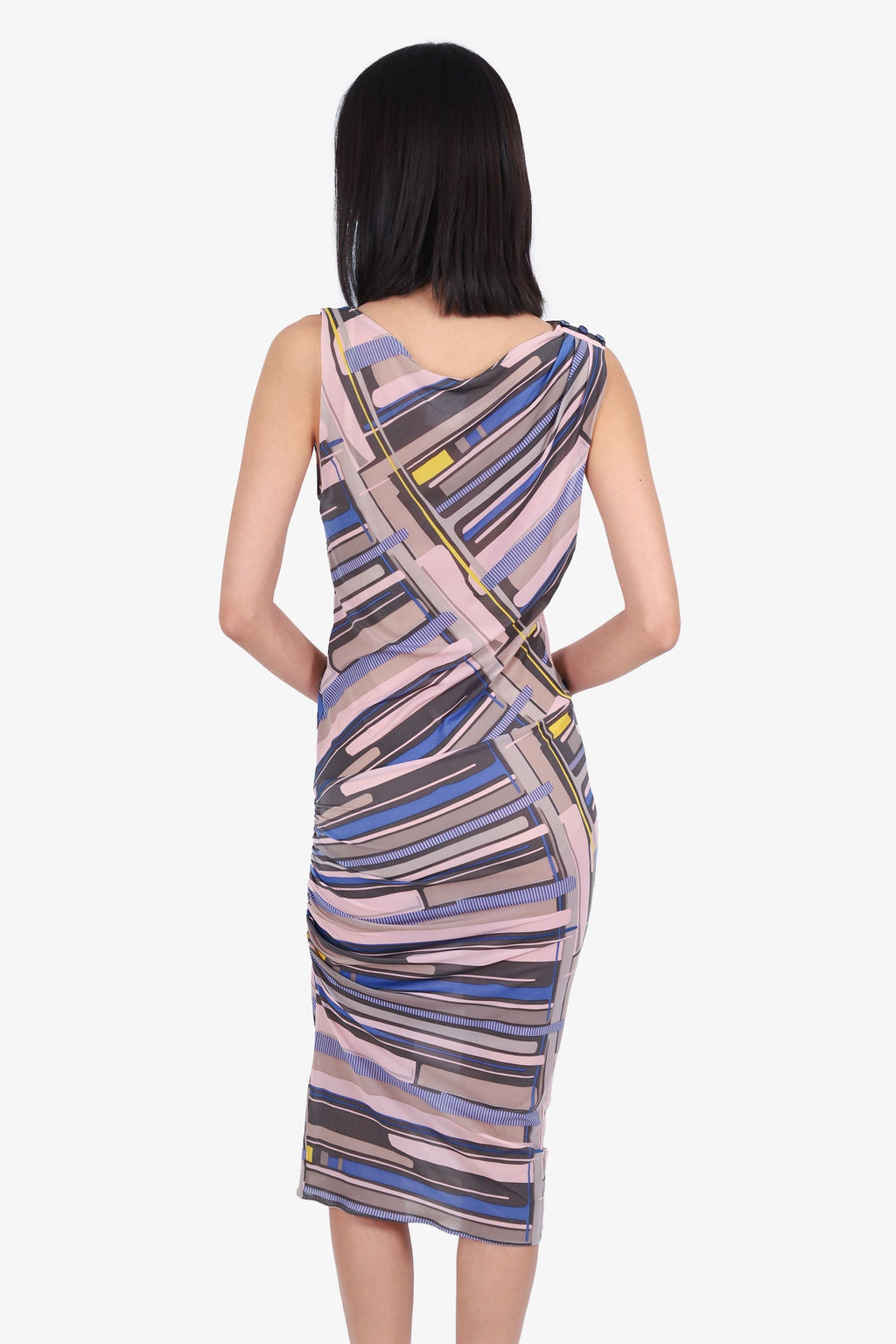 Pre-Loved Chanel™ 09C Pink/Multicolour Ruched Printed Sleeveless Dress Size 40