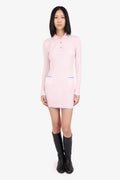 Pre-Loved Chanel™ 24S Pink Stretch Knitted Polo Dress Size 34