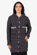 Pre-Loved Chanel™ 24S Black/Pink Tweed Coat With Hood Size 42