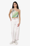 Pre-Loved Chanel™ White Denim Tweed Trimmed Wide Leg Jeans Size 38