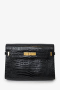 Saint Laurent Black Croc Embossed Manhattan Shoulder Bag
