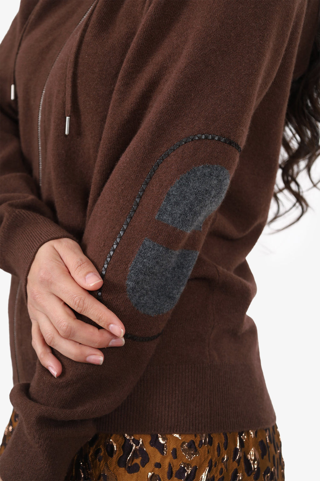 Hermès 24AW Brown Cashmere Chaine d'Ancre Knit Zip-Up Sweater Size M Mens