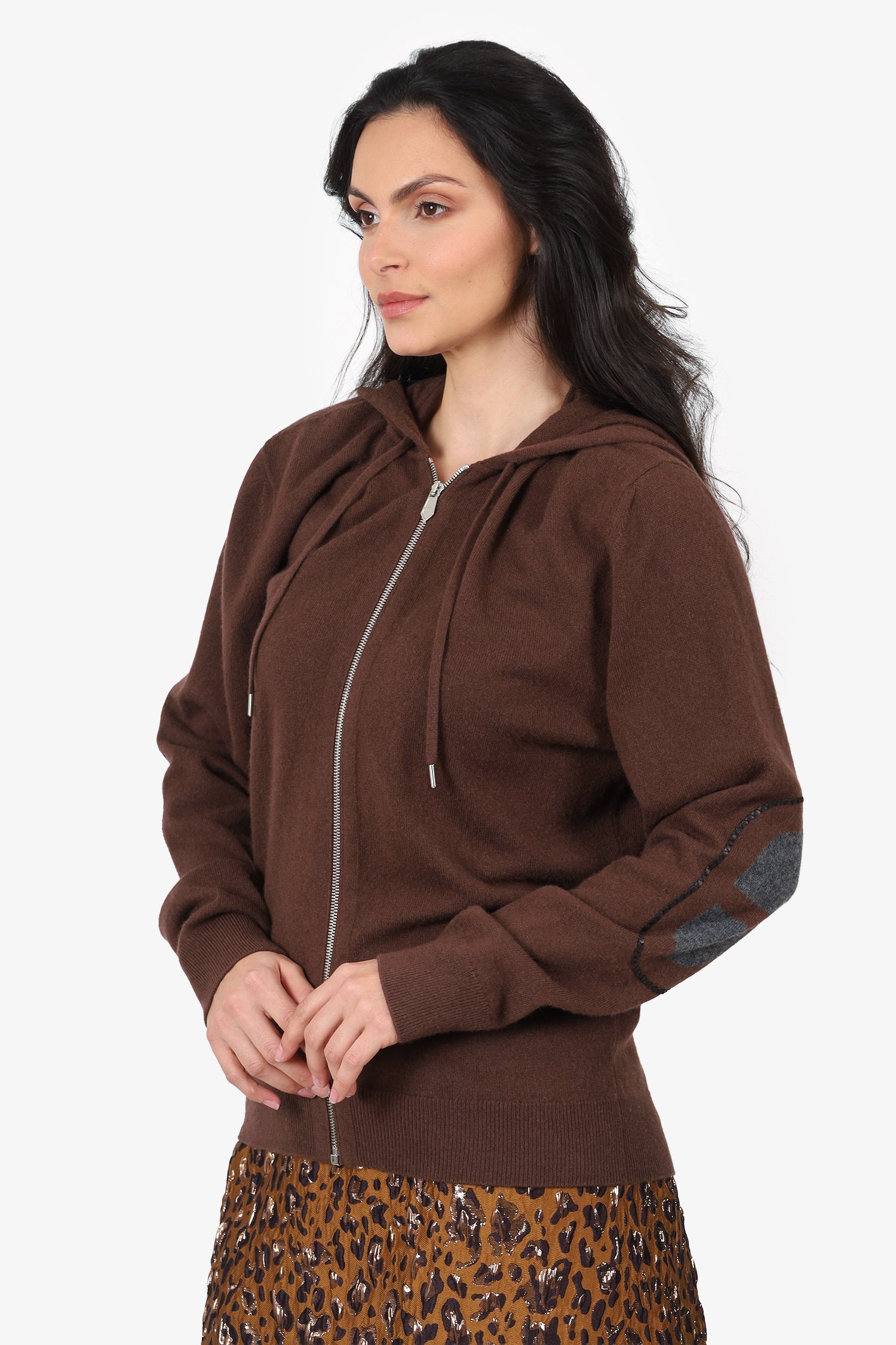 Hermès 24AW Brown Cashmere Chaine d'Ancre Knit Zip-Up Sweater Size M Mens