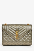 Saint Laurent Gunmetal Tri-Quilted Leather Envelope Chain Shoulder Bag