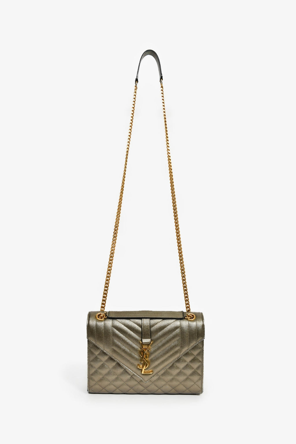 Saint Laurent Gunmetal Tri-Quilted Leather Envelope Chain Shoulder Bag