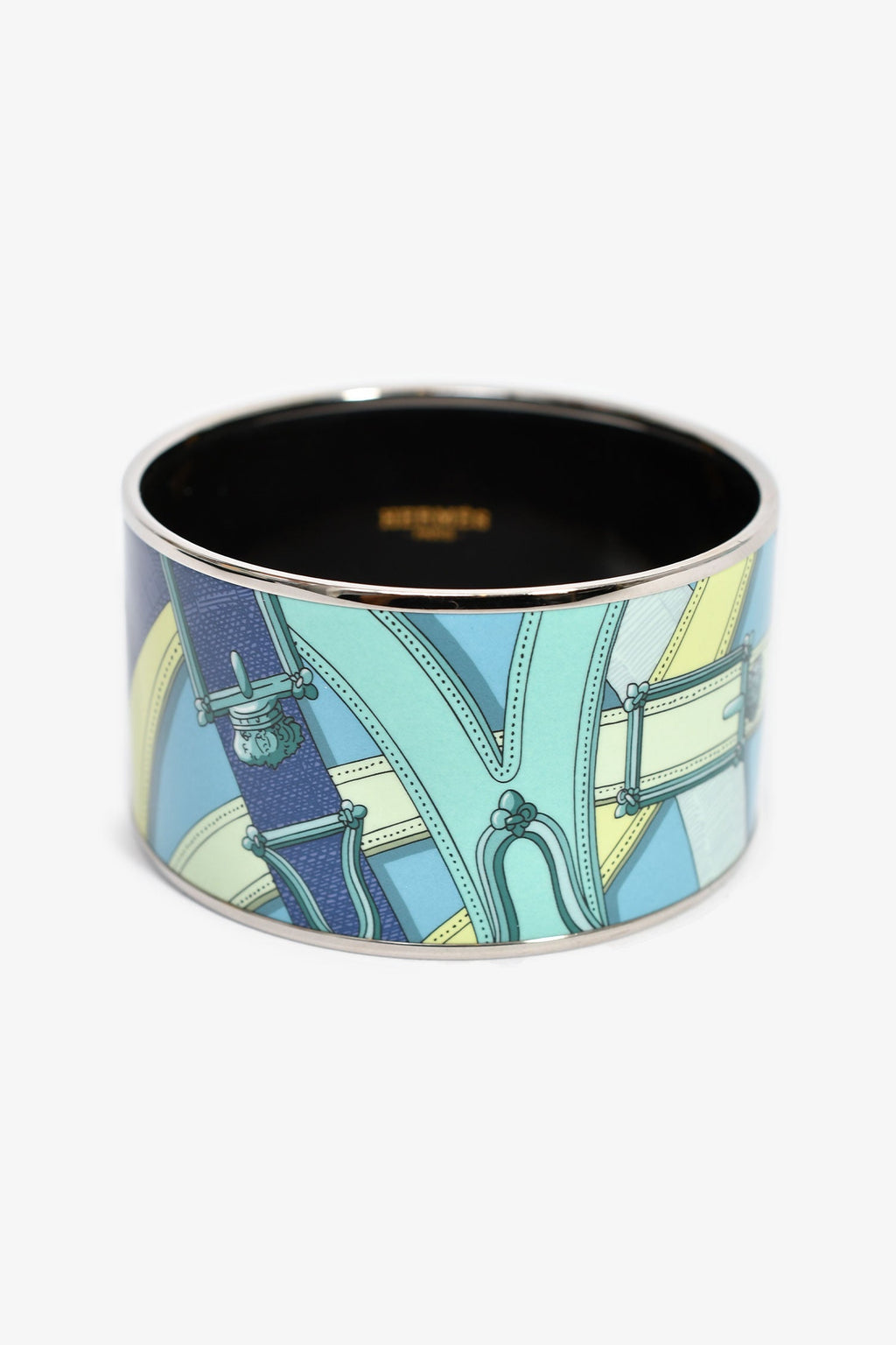 Hermès Turquoise Palladium 'Cavalcadour' Extra Wide Bangle