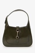 Gucci Khaki Green Patent Leather Small Jackie Bag With Web Strap
