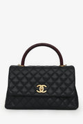 Pre-Loved Chanel™ 2017/18 Black Caviar Lizard Medium Coco Top Handle Bag Gold Hardware