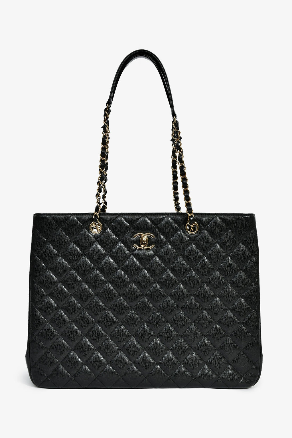 Pre-Loved Chanel™ 2022+ Black Caviar CC Logo Interlocking Timeless Shopper Tote
