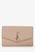 Saint Laurent 2021 Beige Grain De Poudre Leather Uptown Chain Wallet