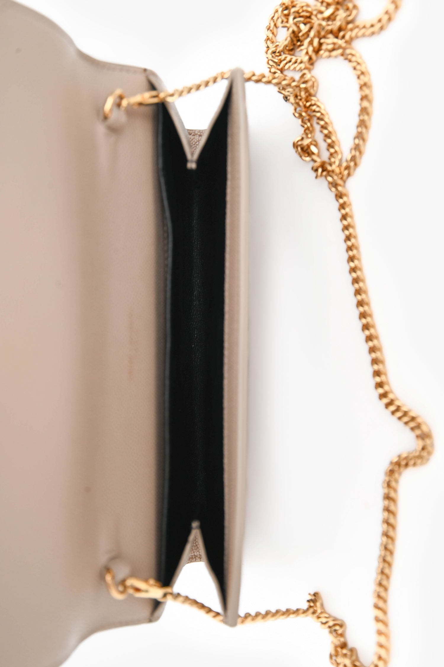 Saint Laurent 2021 Beige Grain De Poudre Leather Uptown Chain Wallet