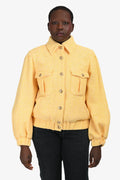 Pre-Loved Chanel™ 2021 Spring Yellow/Pink Tweed Bomber Jacket Size 42