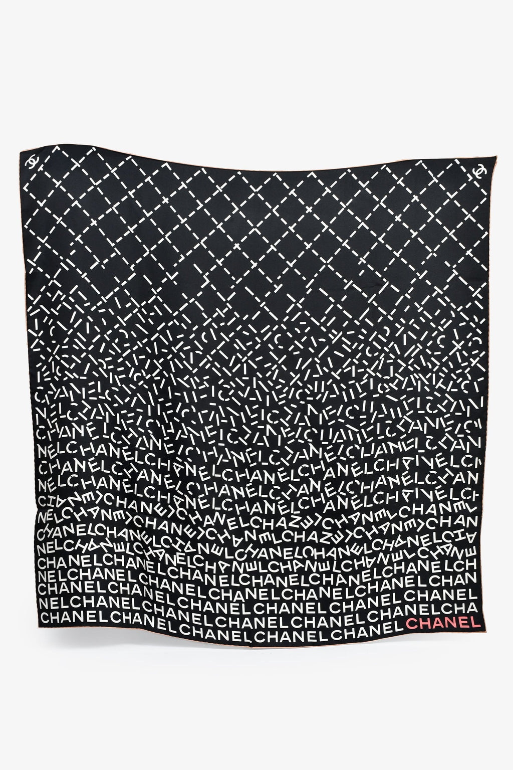 Pre-Loved Chanel™ Black/White Silk Logo Square Scarf