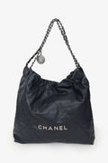 Pre-Loved Chanel™ Navy Leather 22 Tote Silver-Hardware