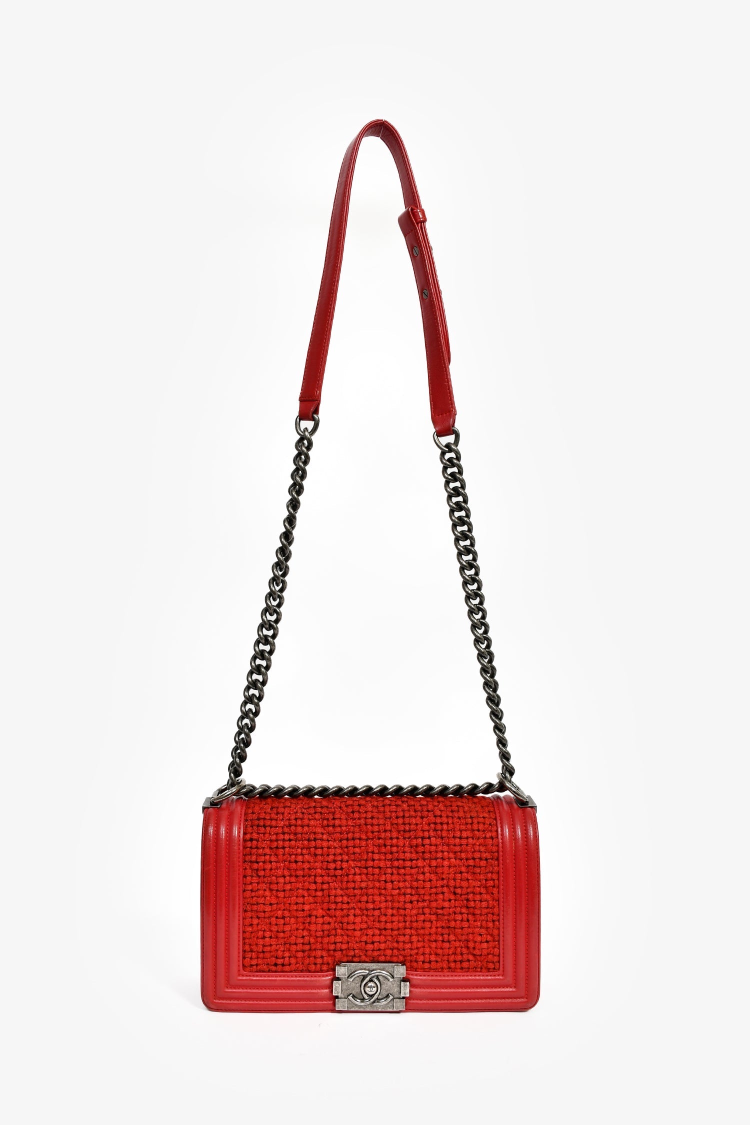 Pre-Chanel™ 2015-16 Red Leather/Tweed Medium Boy Bag