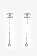 Pre-Loved Chanel™ 2018 Silver Tone Metal CC Crystal Ear Pendants
