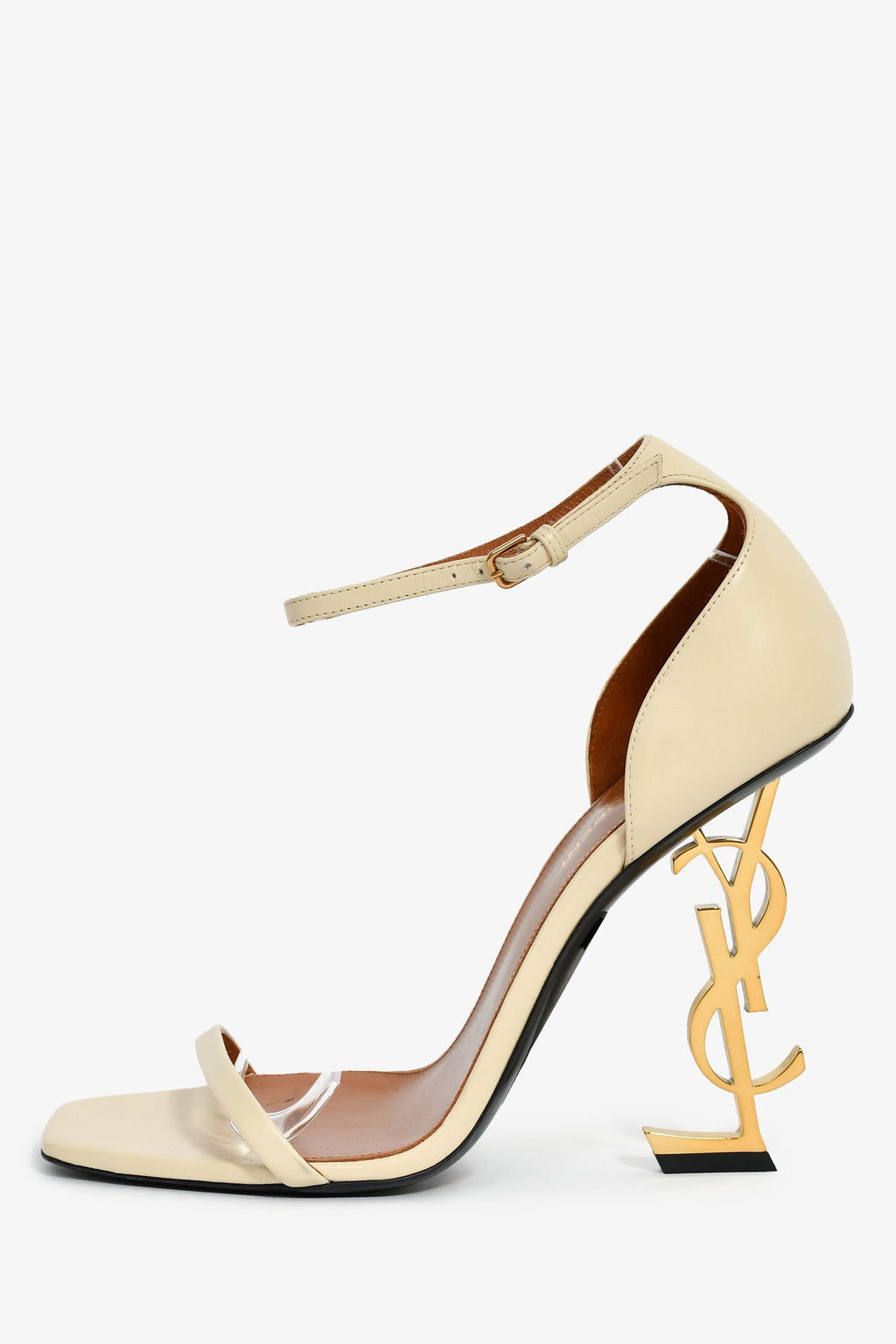 Saint Laurent Cream Leather 'Opyum' Heeled Sandals Size 39
