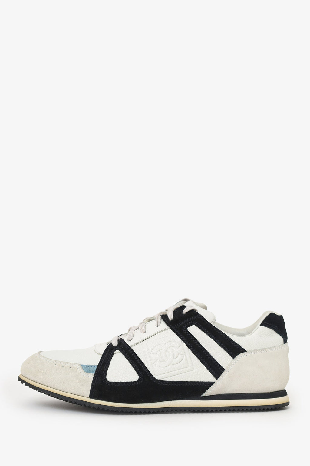 Pre-Loved Chanel™ White/Blue Leather Sneakers Size 39