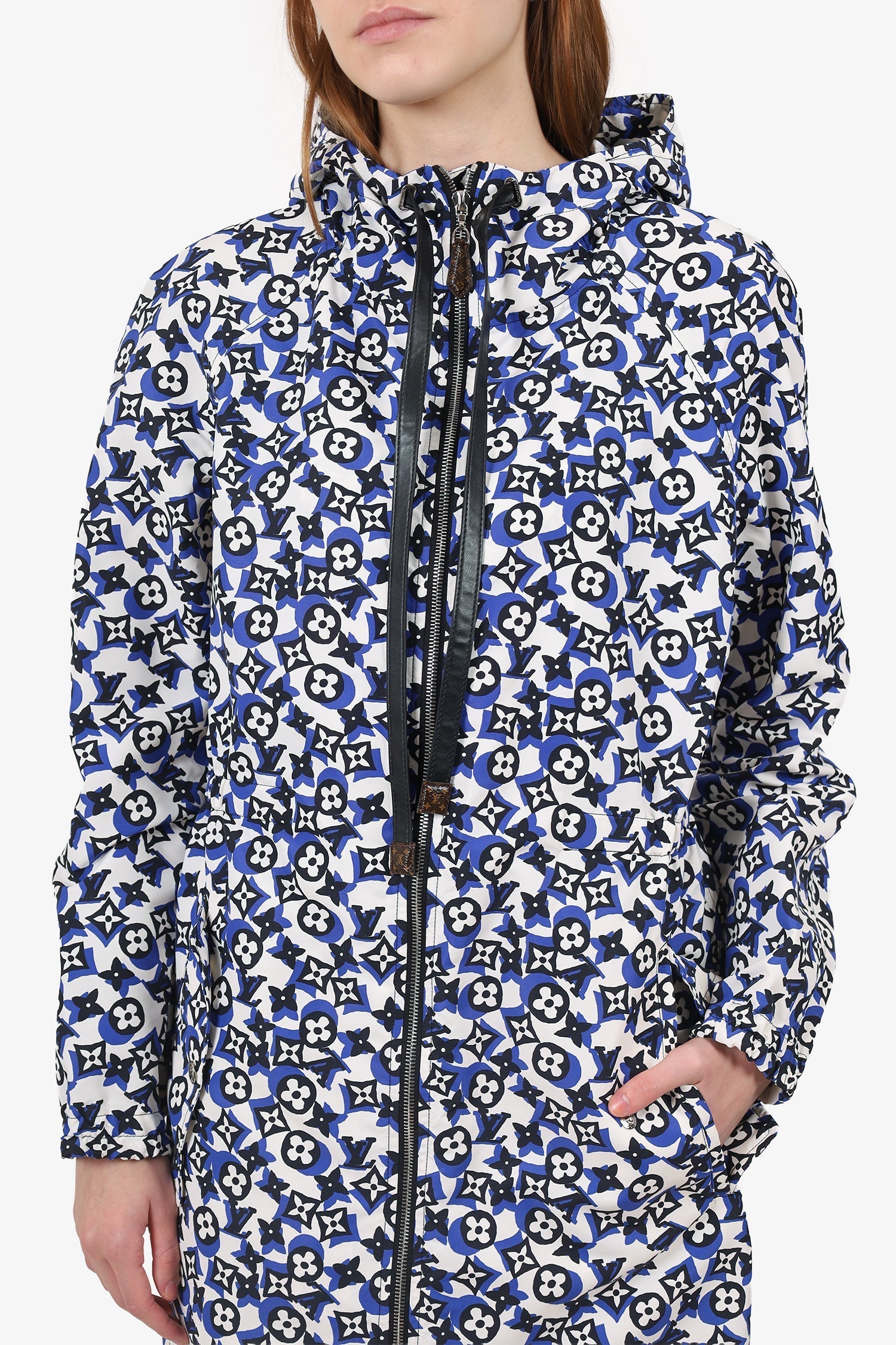 Louis Vuitton White/Blue Logo Rain Jacket Size 36