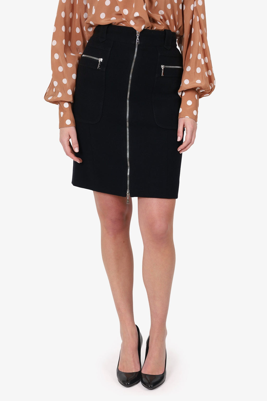 Louis Vuitton Black Wool Zip Detail Pencil Skirt Size 38
