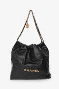 Pre-Loved Chanel™ Black Lambskin Leather 22 Small Hobo Shoulder Bag GHW
