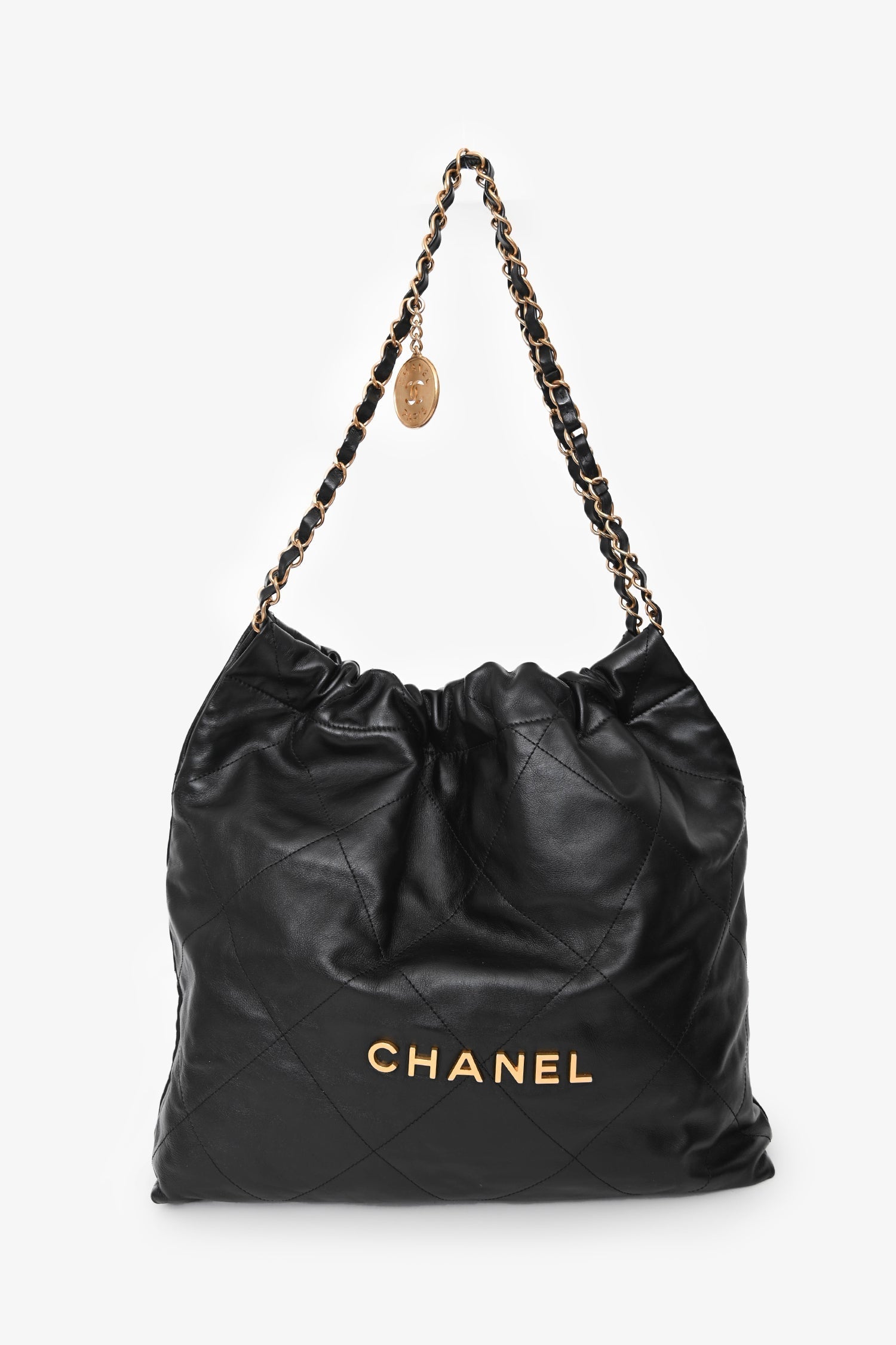Pre-Loved Chanel™ Black Lambskin Leather 22 Small Hobo Shoulder Bag GHW