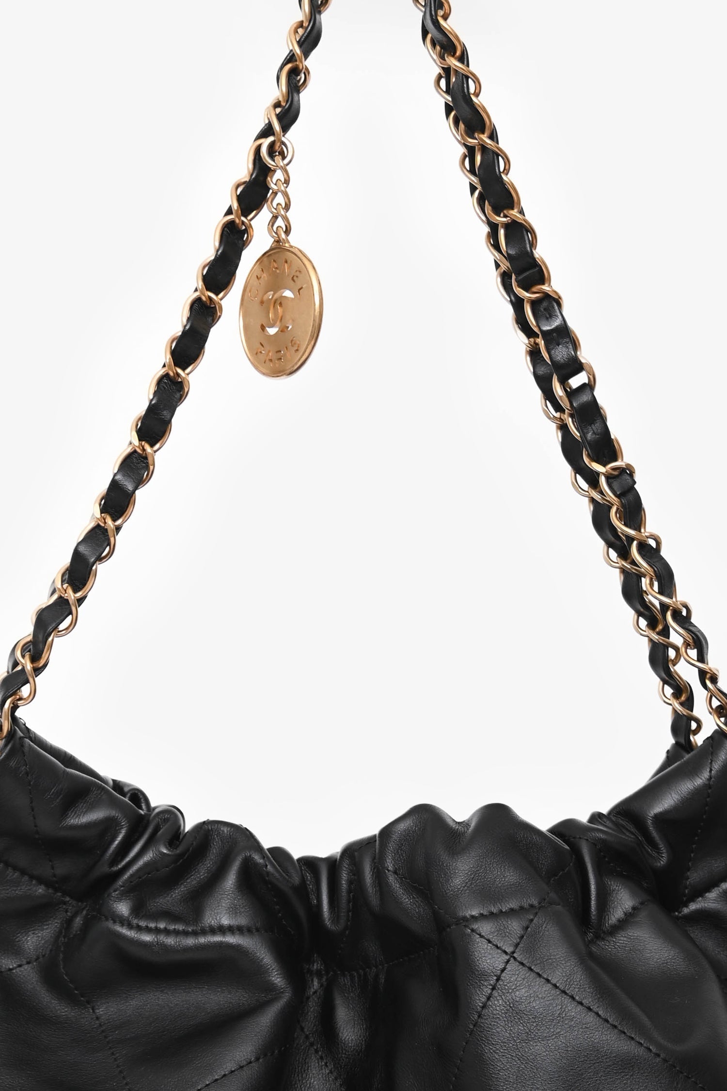 Pre-Loved Chanel™ Black Lambskin Leather 22 Small Hobo Shoulder Bag GHW