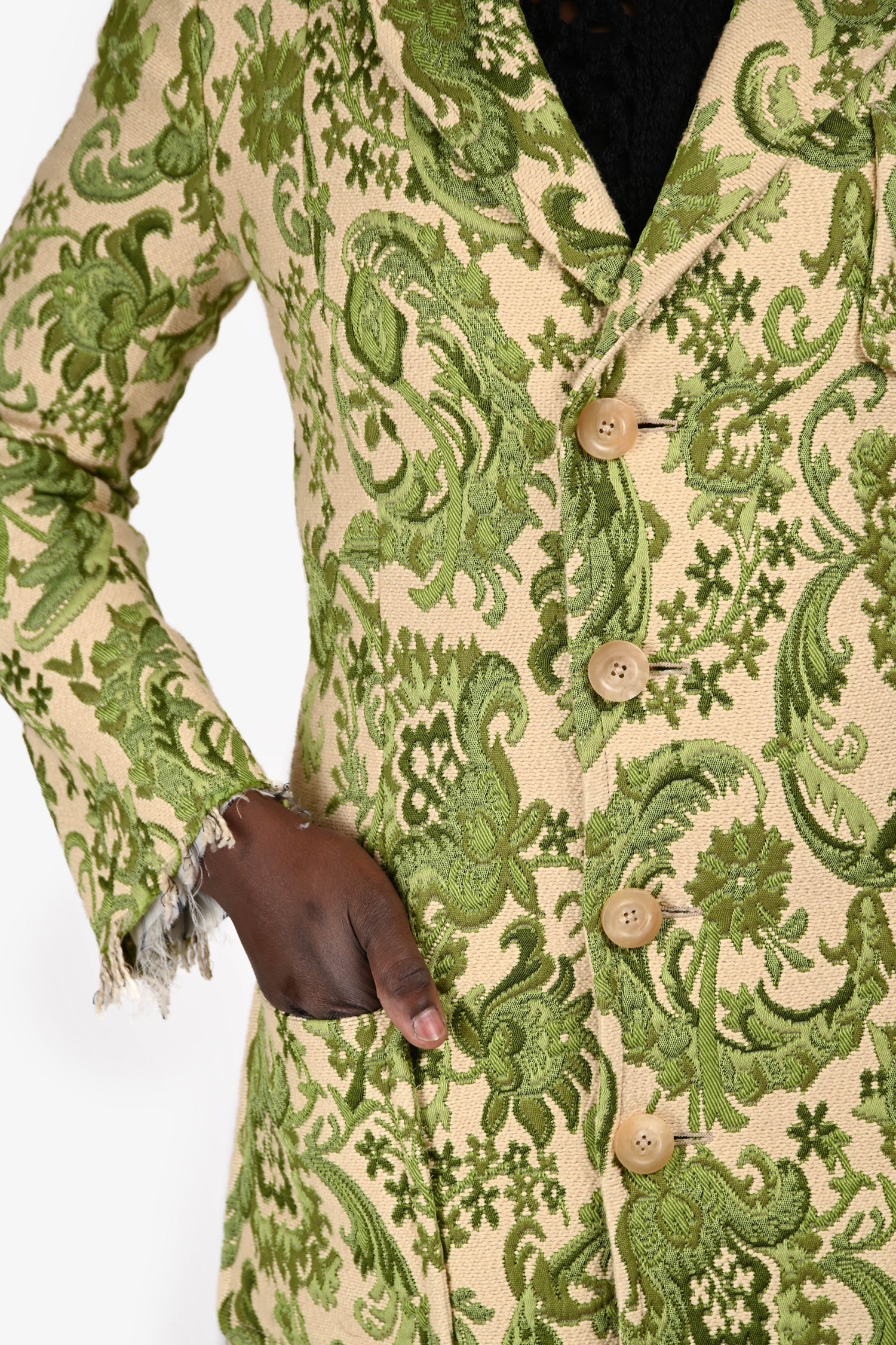 Gucci 2016 Green/Cream Cotton Embroidered Single Breasted Coat Size 46