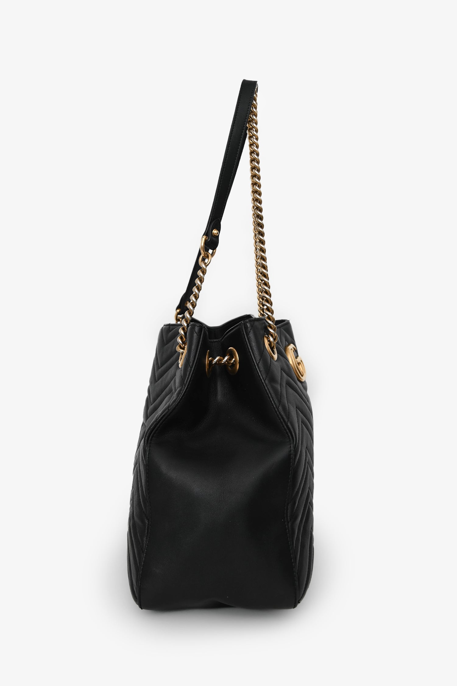 Gucci Black Chevron Leather Marmont Tote Bag