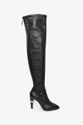 Pre-Loved Chanel™ Black Lambskin Leather Mary Jane Thigh High Heeled Boots with Pearl Size 35