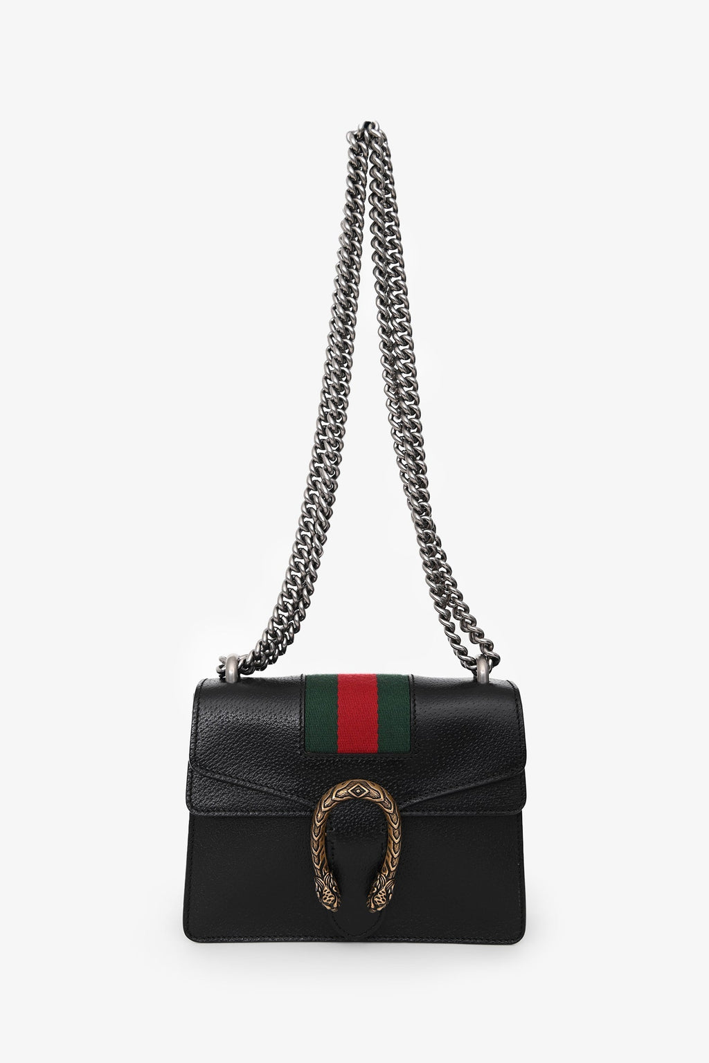 Gucci Black Leather Mini Dionysus Web Mixed Hardware Chain Bag