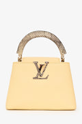Louis Vuitton Pale Yellow Grained Leather Python Trim Mini Capucines Top Handle with Strap
