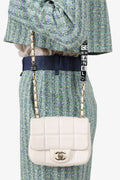 Pre-Loved Chanel™ 2023 White Quilted Lambskin Resin Crystal Monacoco Mini Square Flap Bag