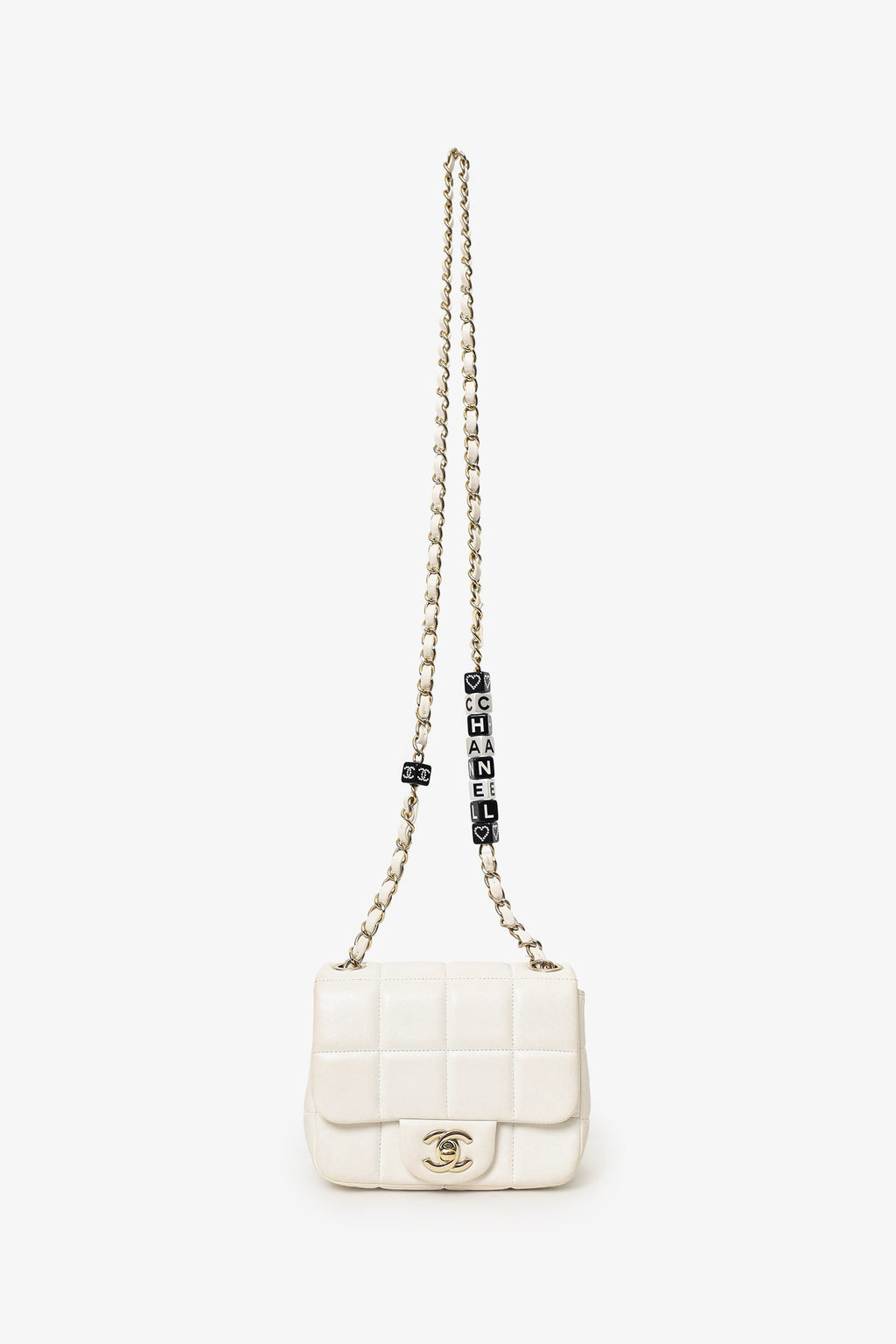 Pre-Loved Chanel™ 2023 White Quilted Lambskin Resin Crystal Monacoco Mini Square Flap Bag