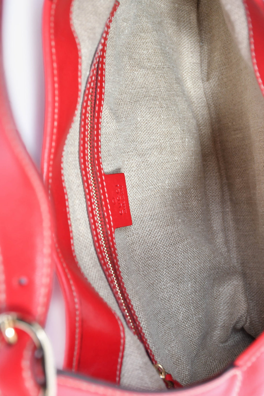 Gucci Red Leather Canvas Stripe Medium Jackie Bag