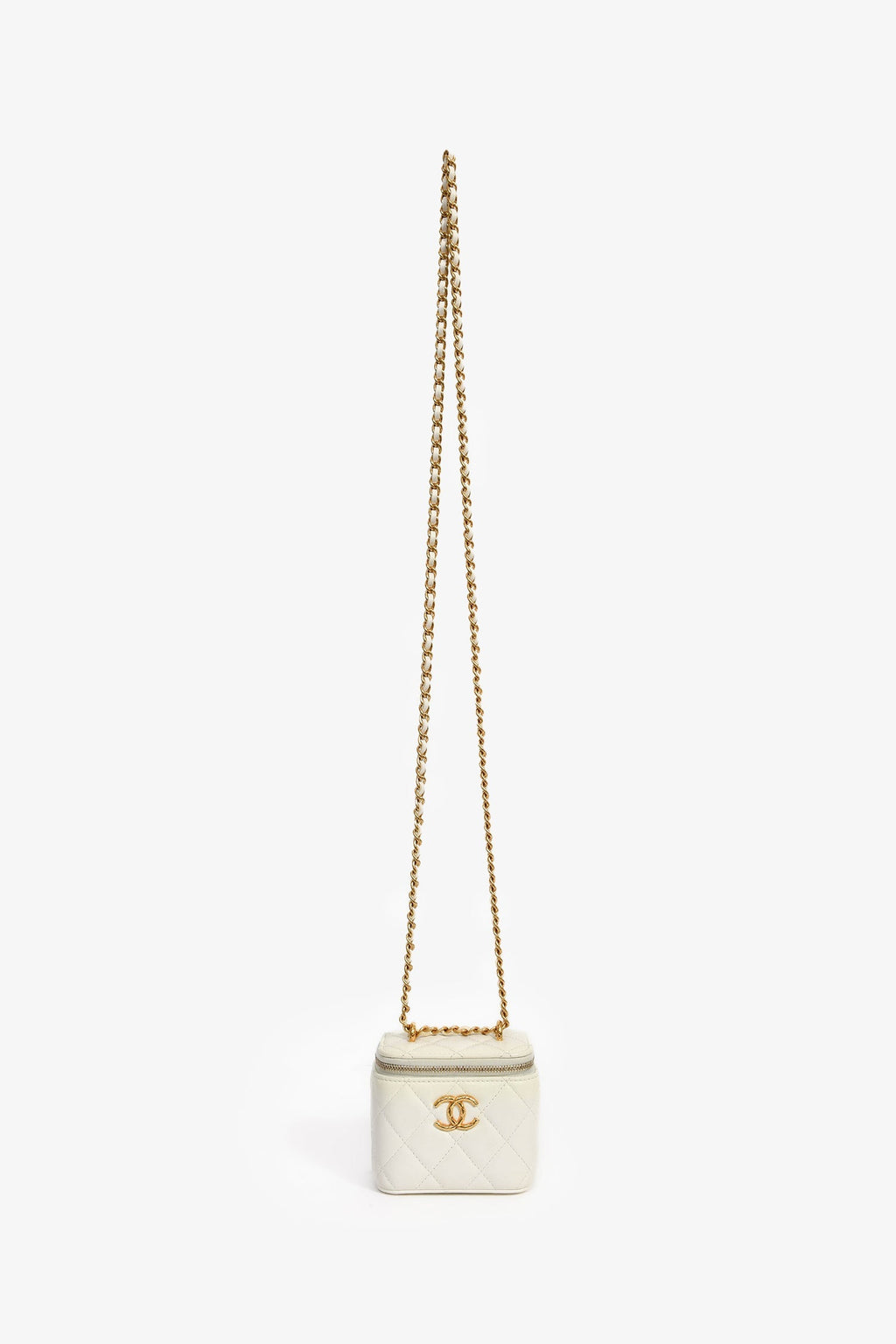 Pre-Loved Chanel™ 2022 White Lambskin Mini Vanity On Chain