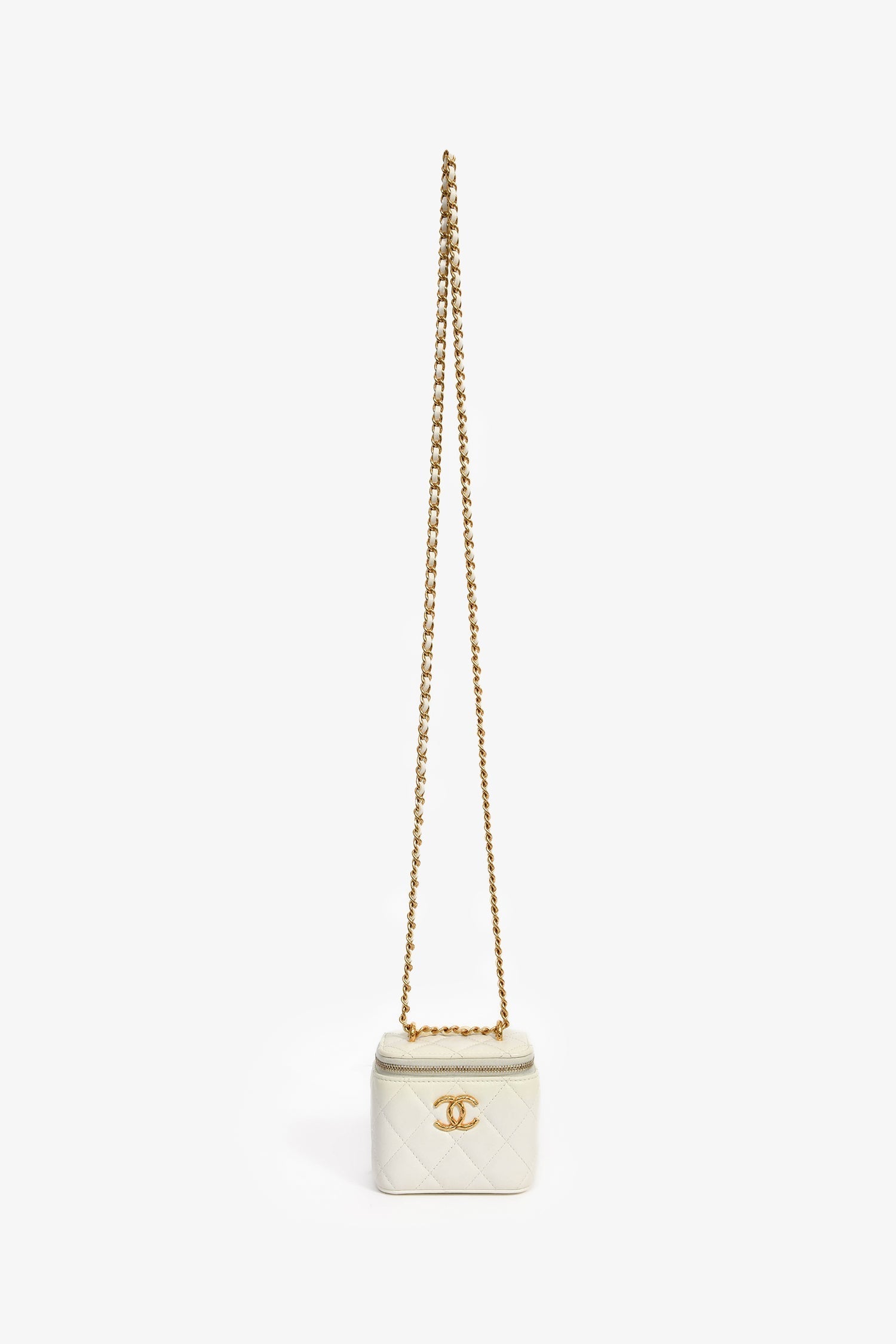 Pre-Loved Chanel™ 2022 White Lambskin Mini Vanity On Chain
