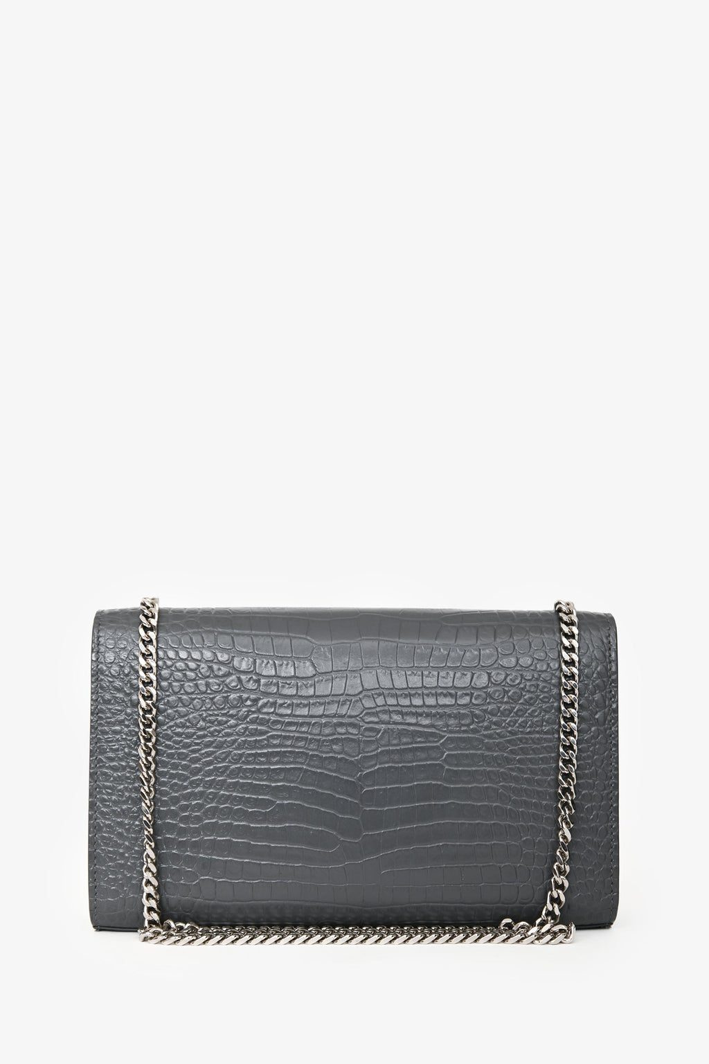 Saint Laurent Grey Croc Embossed Medium 'Kate' Shoulder Bag