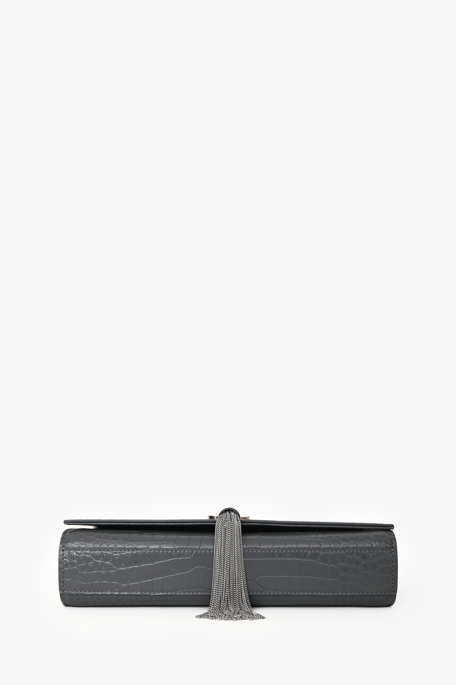 Saint Laurent Grey Croc Embossed Medium 'Kate' Shoulder Bag