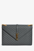 Saint Laurent Grey Chevron Leather Envelope Large Chain Shoulder Bag