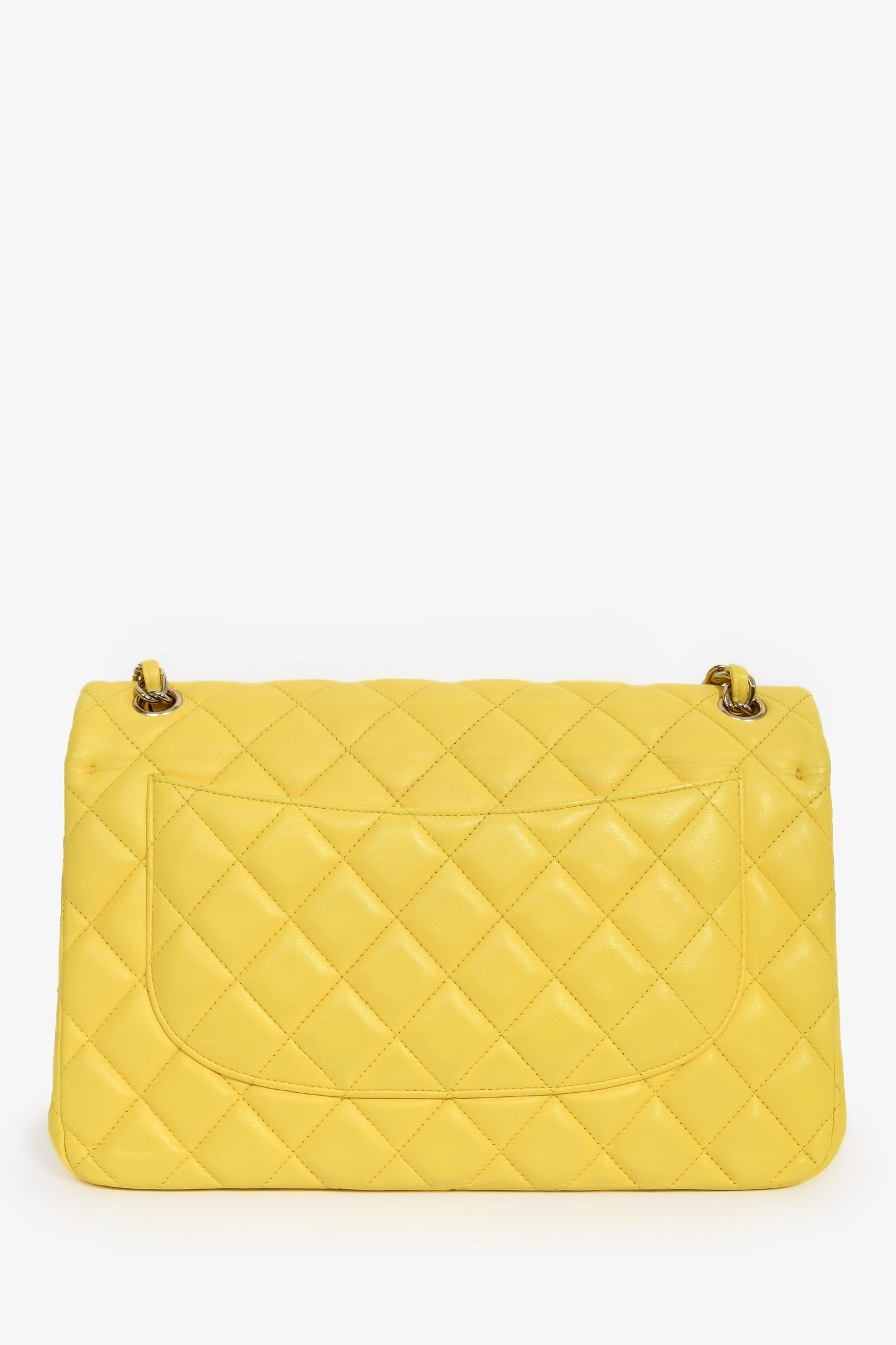 Pre-Loved Chanel™ 2011-12 Yellow Lambskin Yellow Jumbo Double Flap Shoulder Bag