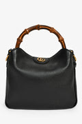Gucci Black Leather Bamboo Handle Double G Small 'Diana' Bag With Strap