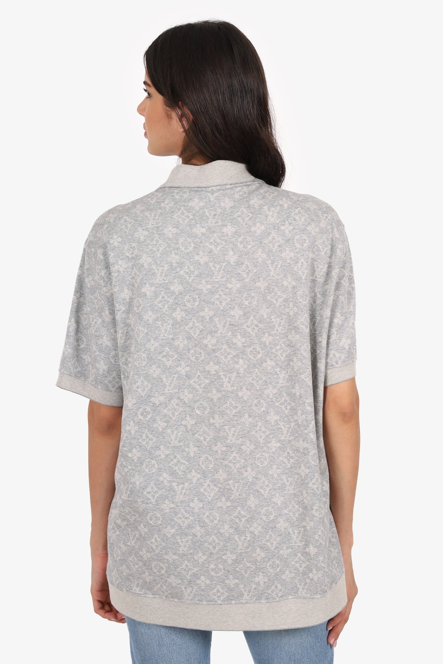 Louis Vuitton Grey Silk Blend Monogram Polo Top Size XXL