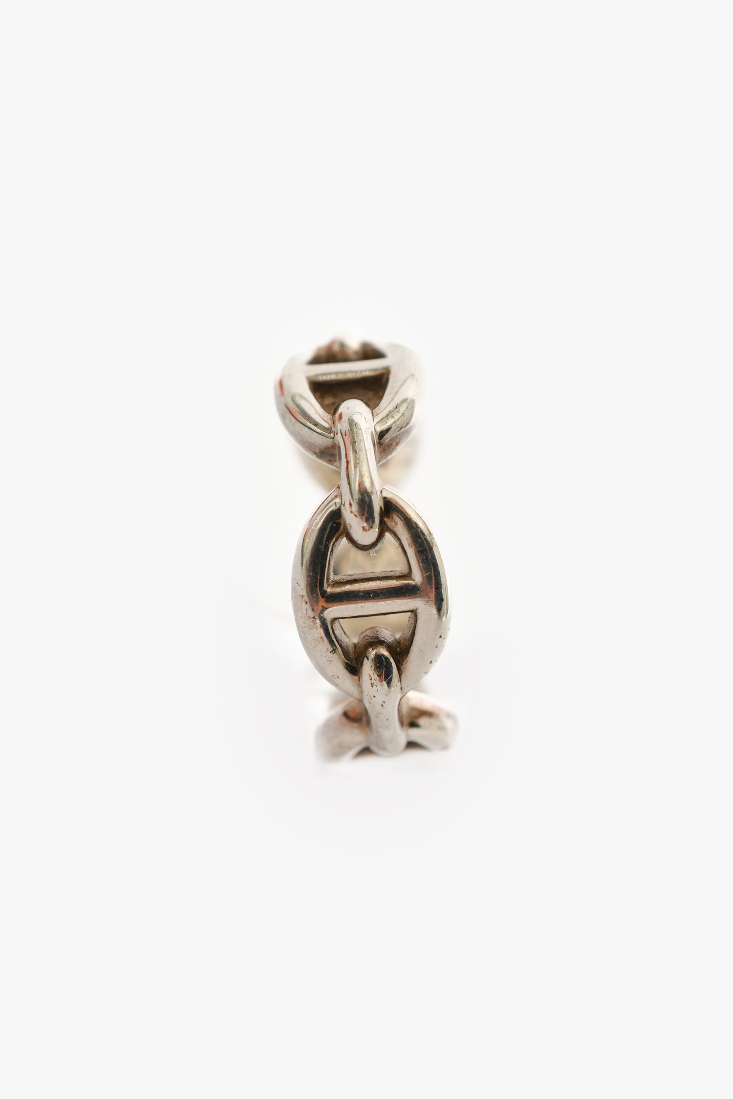 Hermès Sterling Silver Chaine D'ancre Enchainee Small Model Ring Size 49