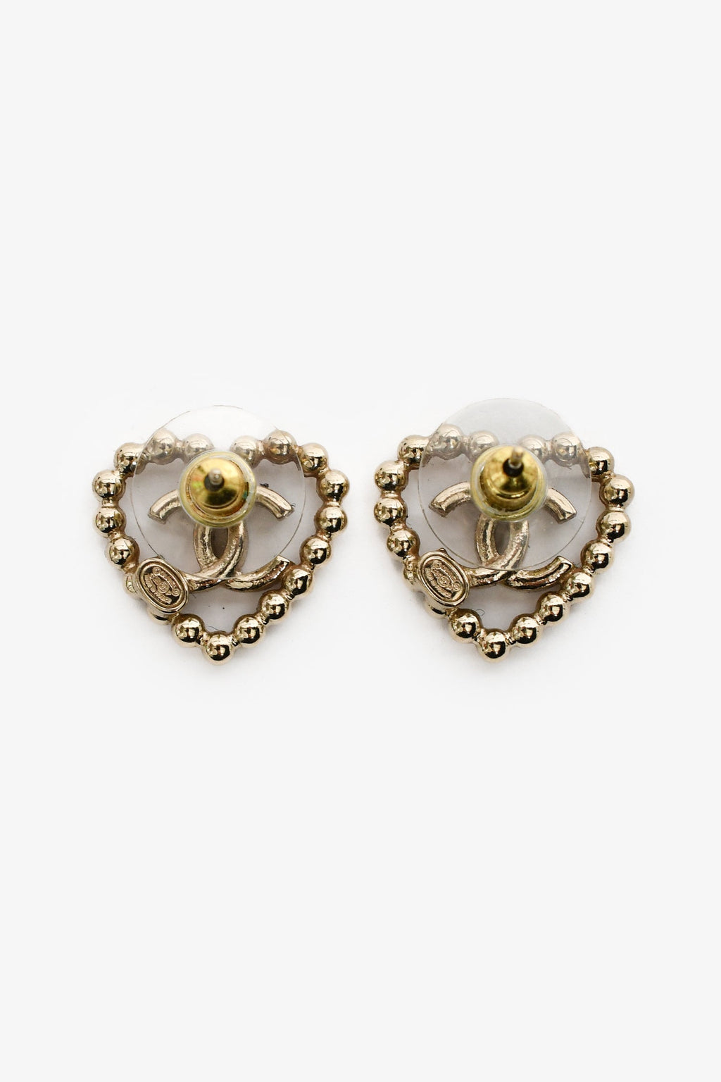 Pre-Loved Chanel™ 2025 Silver Toned Crystal Heart CC Stud Earrings