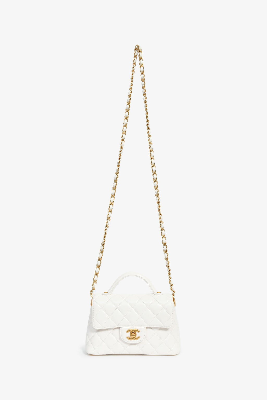 Pre-Loved Chanel™ 2025 White Lambskin Mini Rectangle Top Handle
