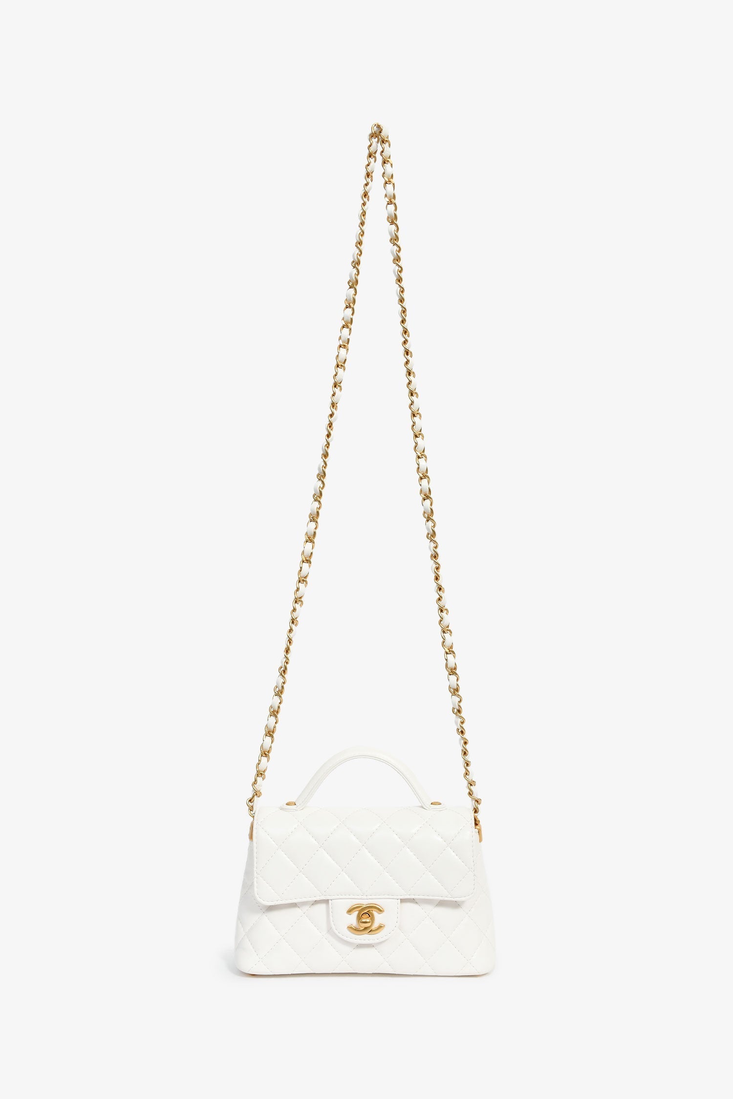 Pre-Loved Chanel™ 2025 White Lambskin Mini Rectangle Top Handle