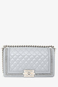 Pre-Loved Chanel™ 2019-2020 Grey Leather Quilted Medium Boy Bag SHW