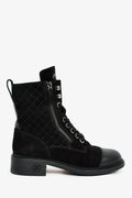 Pre-Loved Chanel™ 2018 Black Quilted Suede Lace Up Boots Size 37