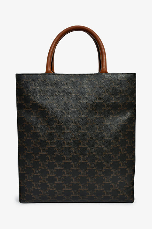 Celine 2019 Black/Brown Coated Canvas Small Triomphe Vertical Cabas Tote